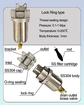 DEF Filter Housing 2.5*10 Inch Polished SS304 Pre-filter Housing 15T/H Flow Rate